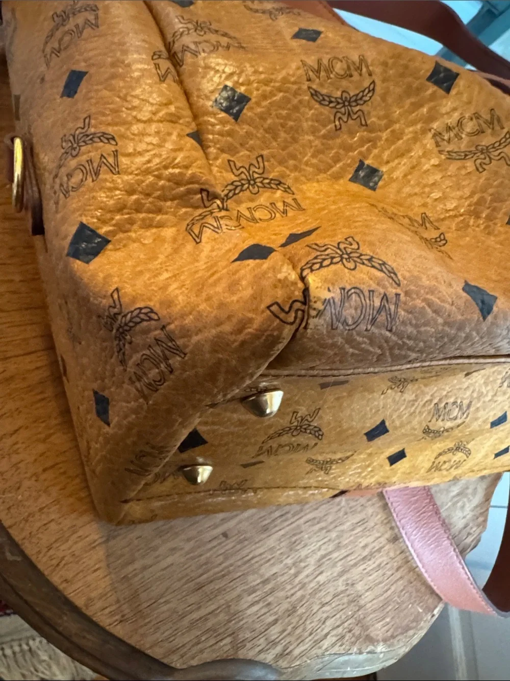 EUC MCM Visetos Leather Duffle Bag in Cognac Brown No Crossbody Strap